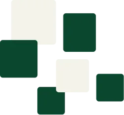 Mood-board collage of six rounded rectangles in dark green and cotton