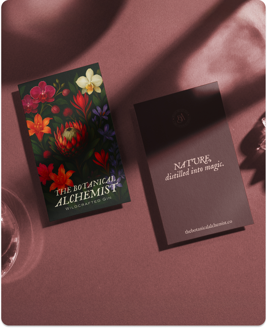 The Botanical Alchemist — editorial product photography of the wildcrafted gin bottle