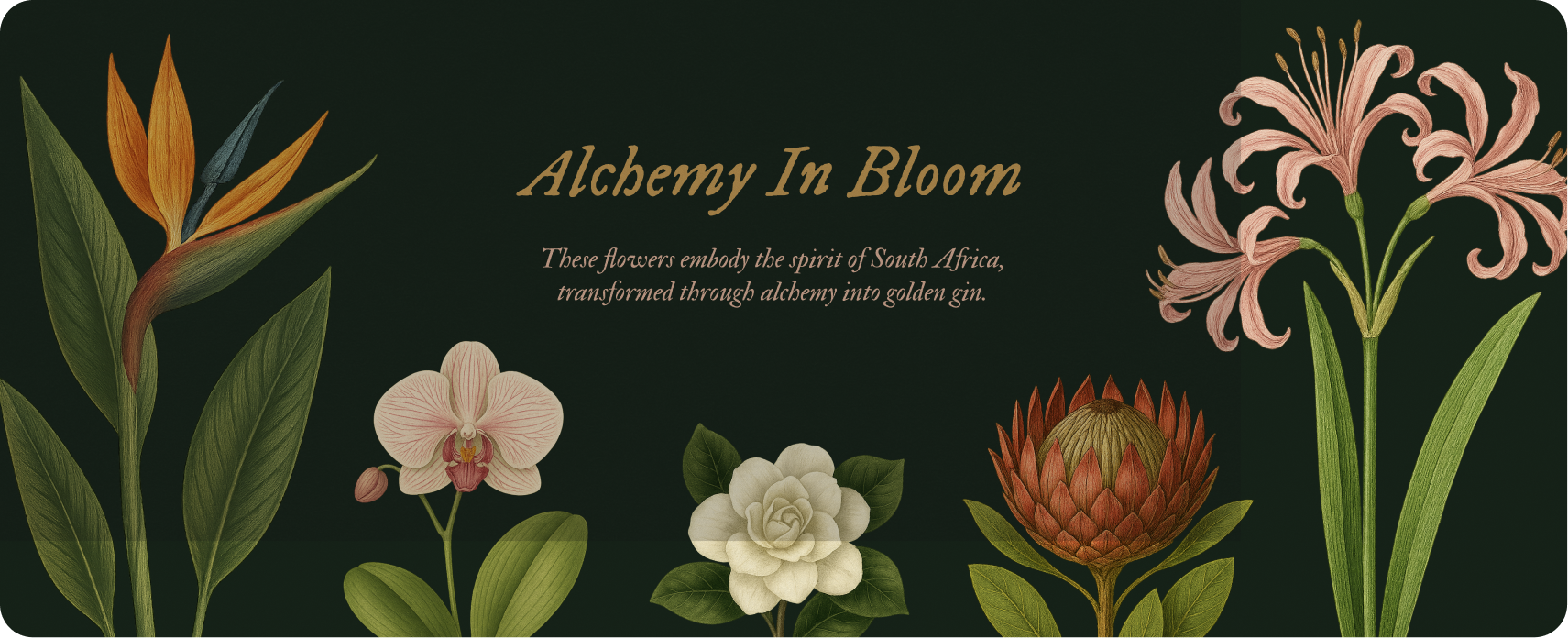 The Botanical Alchemist — full-bleed web layout featuring the brand book and digital surface design