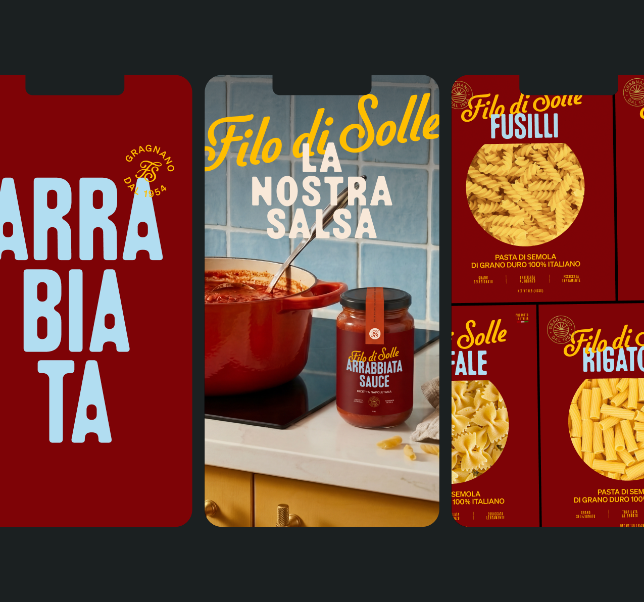 Filo di Solle — Napoletana sauce range detail with heritage palette