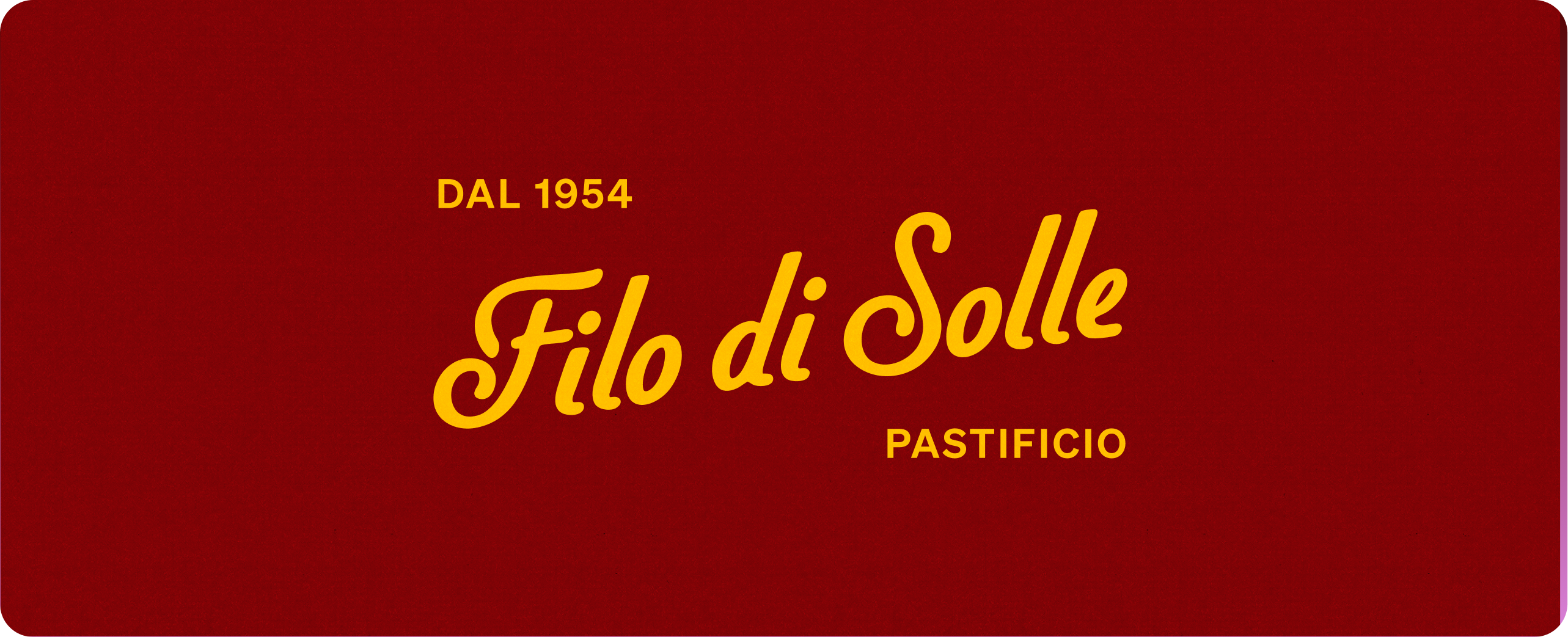 Filo di Solle — Italian pasta brand hero featuring the hand-painted FILO wordmark and heritage red/yellow visual identity