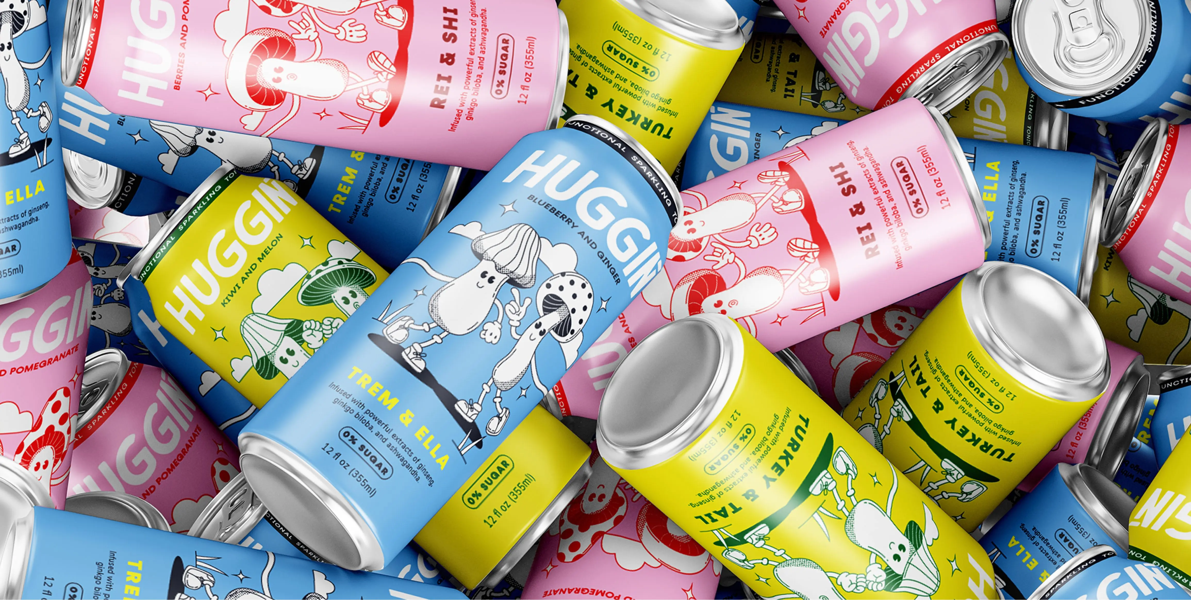 Huggin — Sip. Smile. Sparkle. brand voice moment paired with packaging