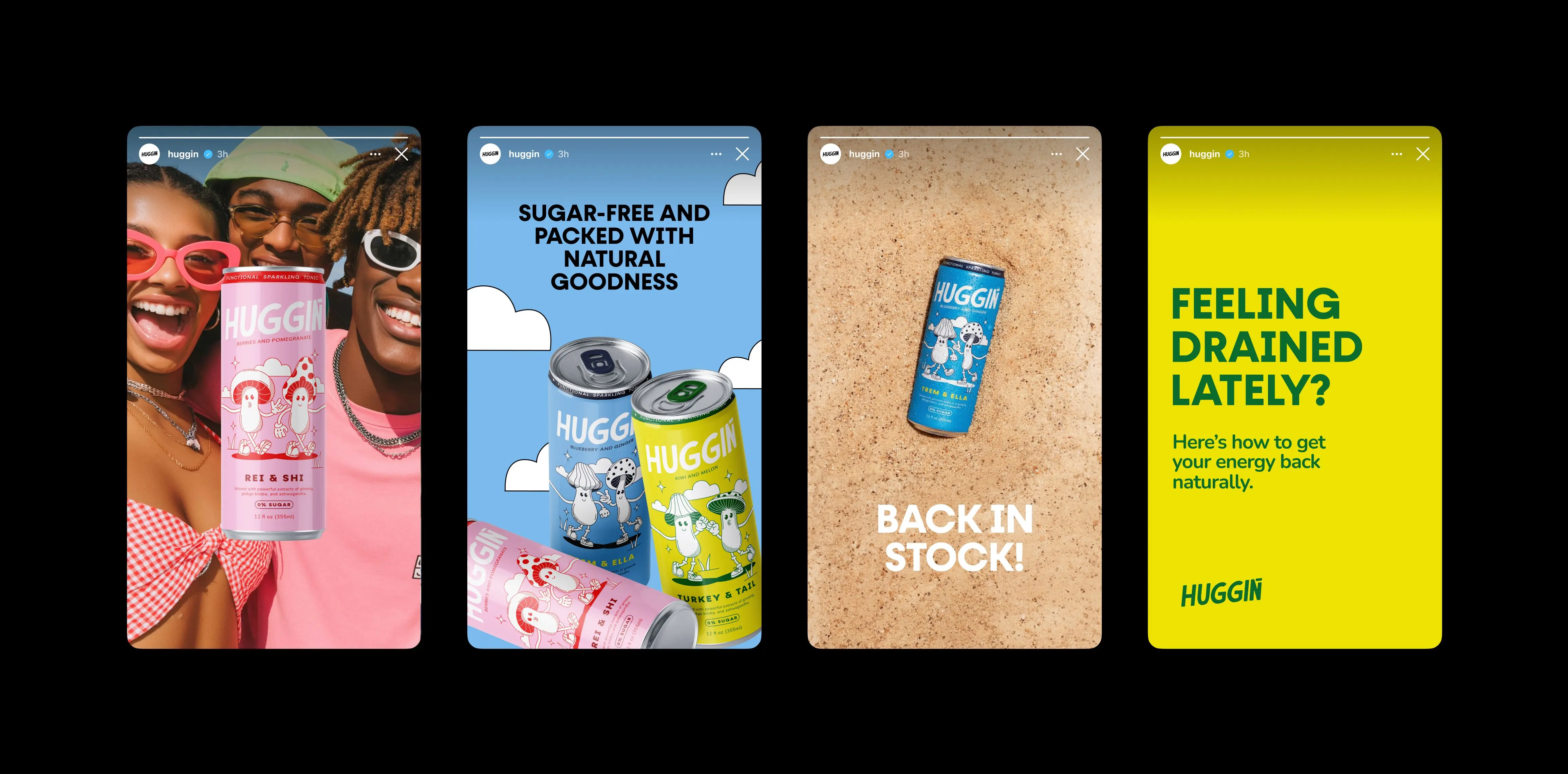 Huggin — print collateral and packaging detail in editorial flat lay