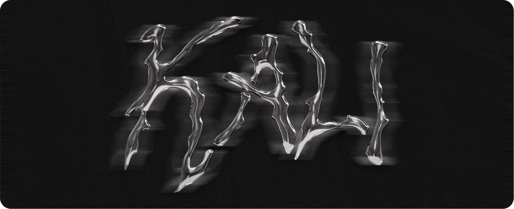 Kali — canned kalimotxo brand hero featuring the KALI wordmark rendered in fluid silver on a solid black backdrop