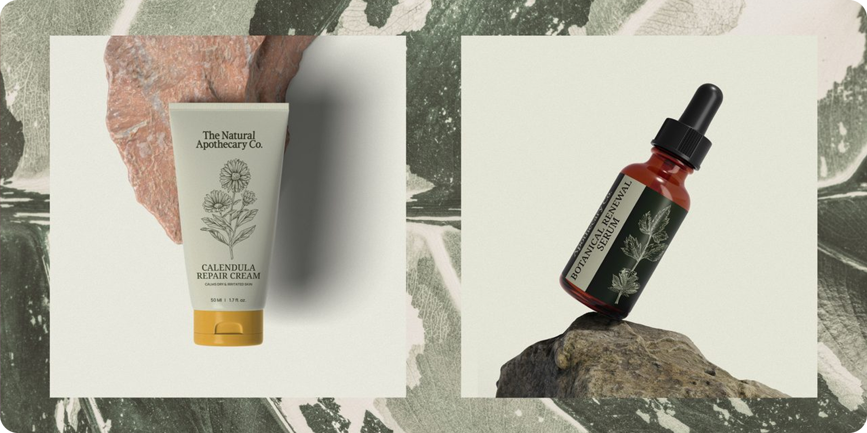 The Natural Apothecary — herbal apothecary product flat lay with botanical props