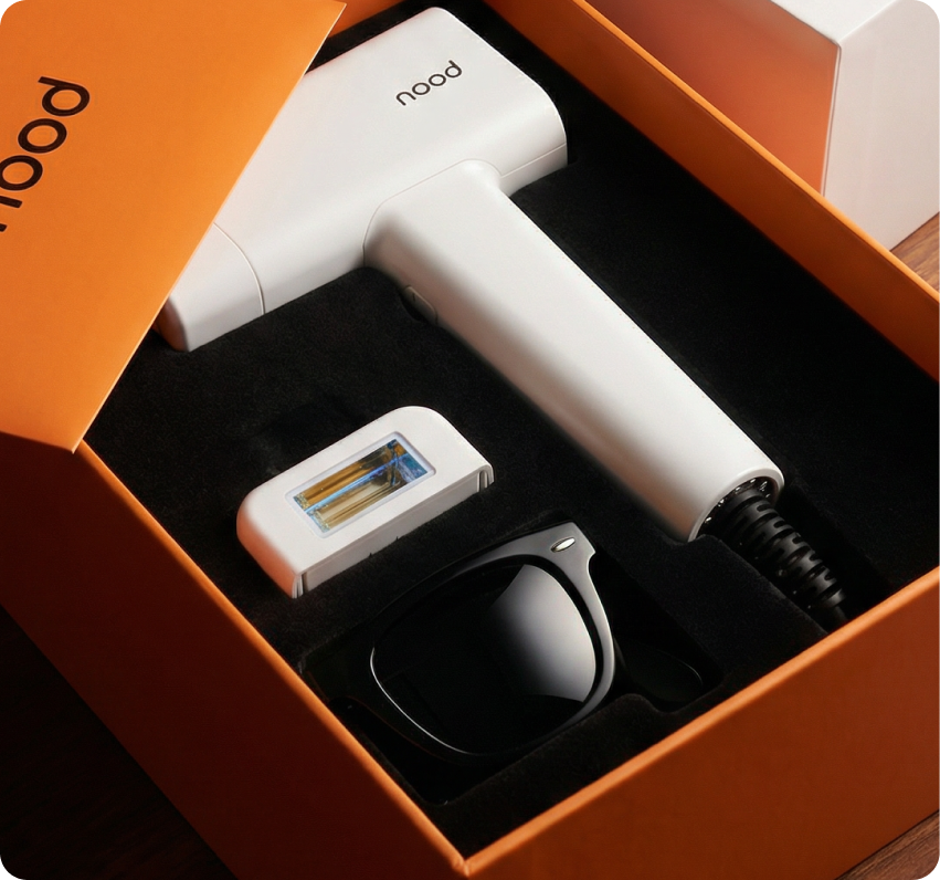 Nood — at-home IPL device with product packaging (right)