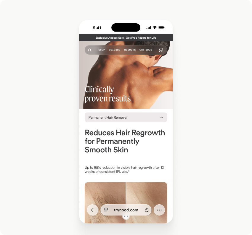 Nood — desktop website mockup (left)