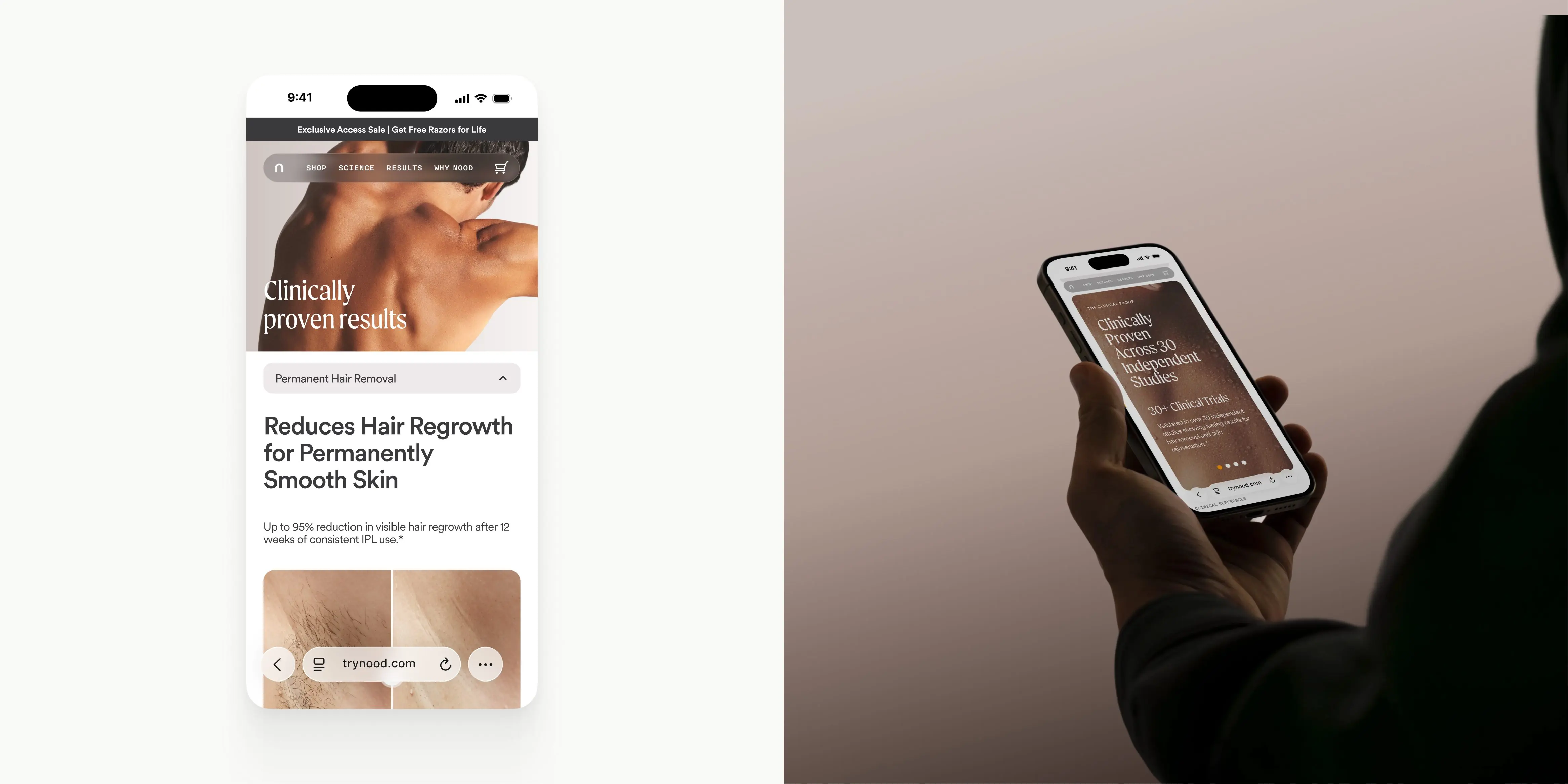 Nood — product detail shot with packaging in editorial set
