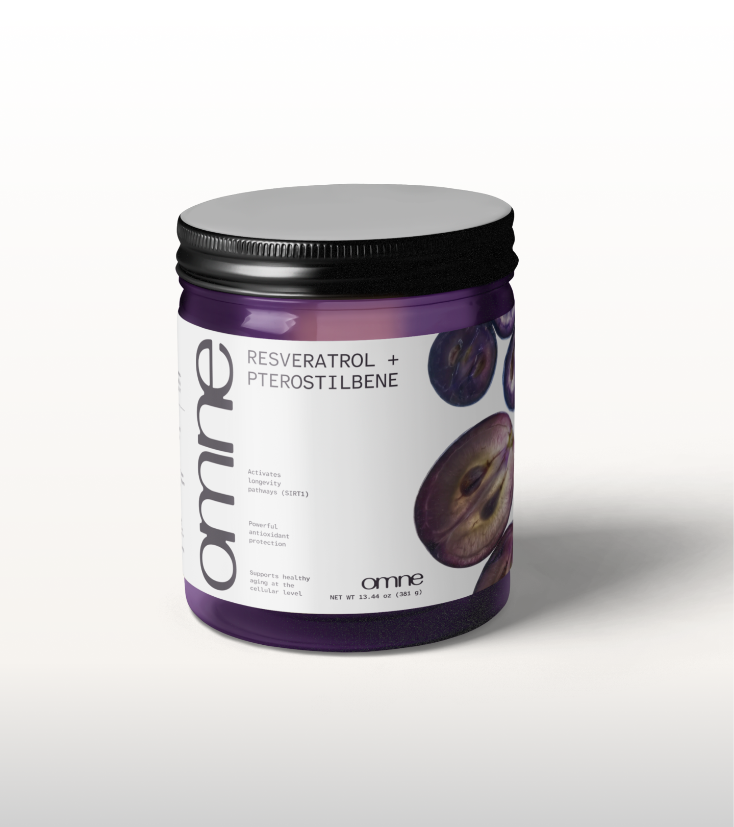 Omne — supplement jar product close-up with active ingredient label