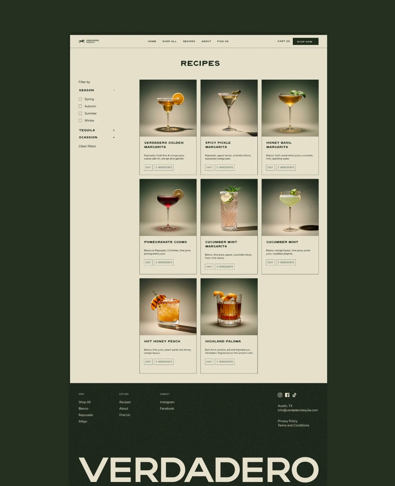Verdadero — the website recipes page above the VERDADERO wordmark