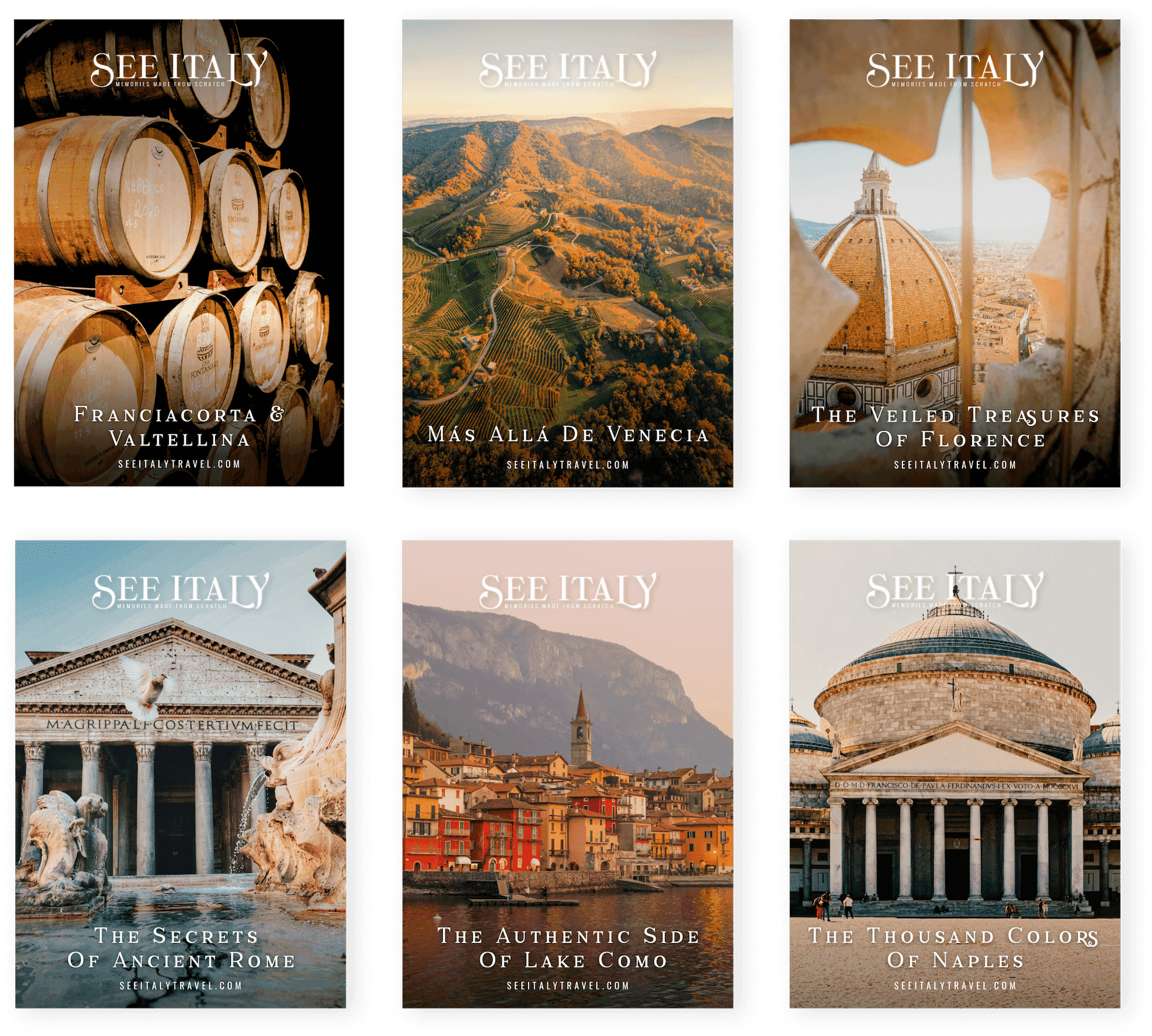 Series of informative posters about Italy. These posters cover various facets of Italian culture, history, and travel