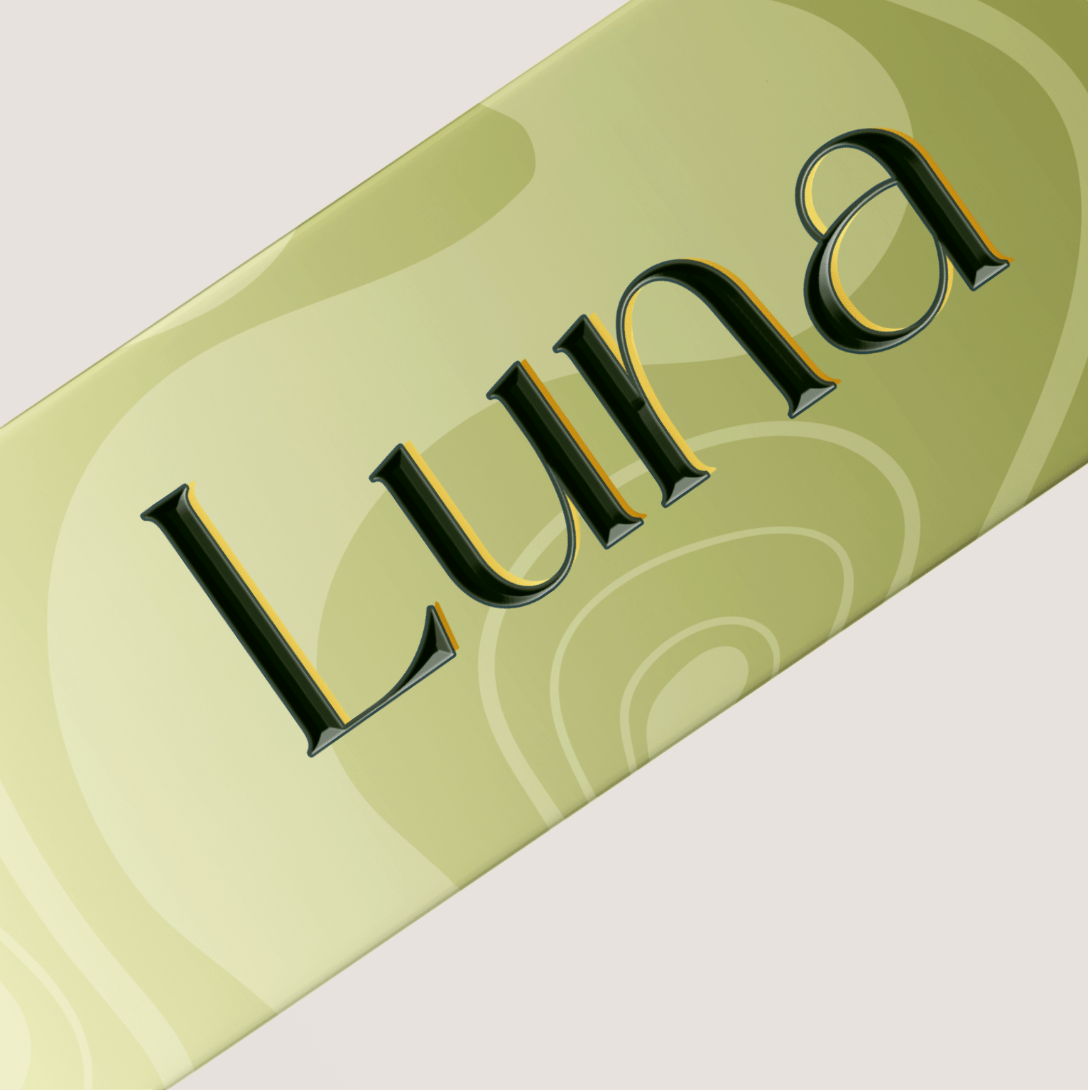 packaging box made of green cardboar, with brand name "Luna"