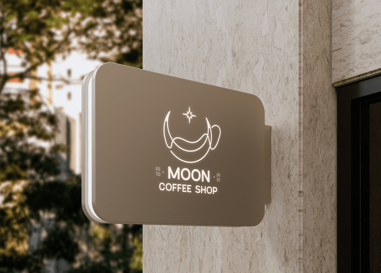 coffee shop hanging wall sign with brand logo
