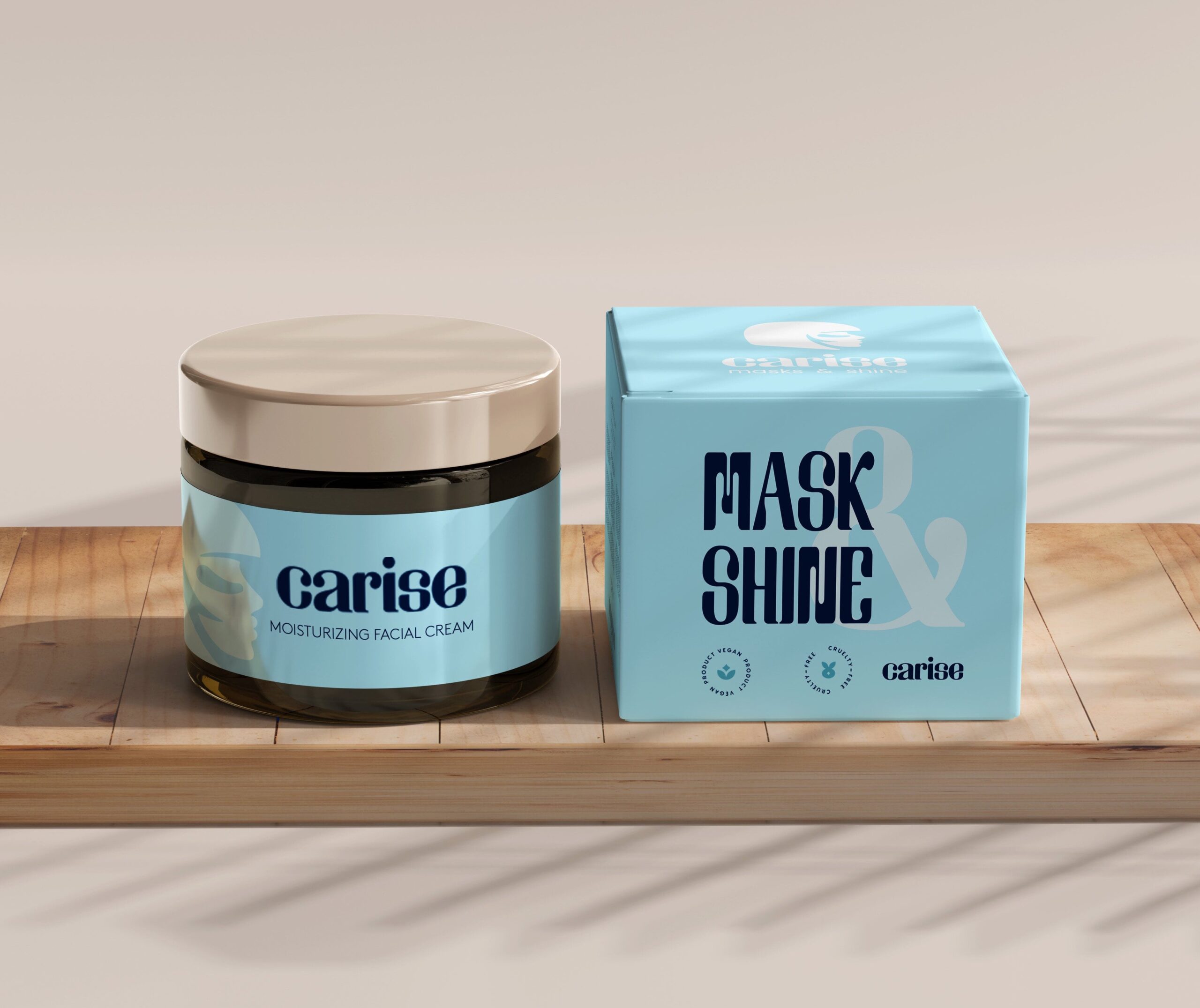 moisturizing facial crema pot and packaging box made of sky blue cardboard.