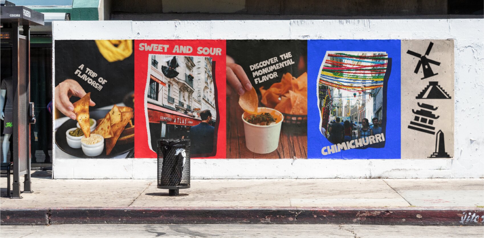 wall street advertising with 5 different images about taste chimichurri